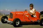 Girl, Smiles, Driving, Race Car, Russell Johnson Auto Painting, Pedal car, Hollywood California, 1950s, PLGV03P14_10