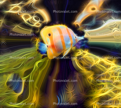 Creatures of Fantasy, Long Nosed Butterflyfish, Abstract Art, Fantasy, Surreal, Paintography, sea creature, Psychedelic