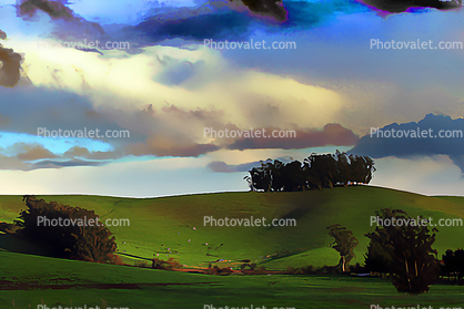 Painting of Clouds and Green Hills