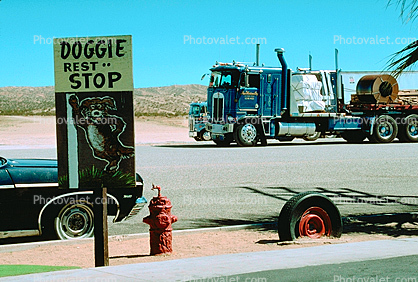 Doggie Rest Stop, Fire Hydrant, Funny, Hilarious, Tire, Cab-over Engine Truck, Cab Forward