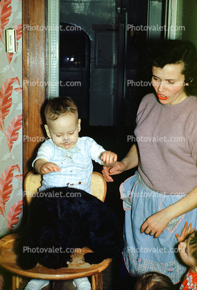 Woman with Son, Dog, bullit bra, 1950s