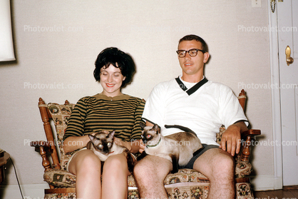 Man, Woman, Siamese, Smiles, 1950s