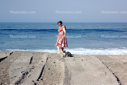 Cat on a Beach, Woman, 1950s