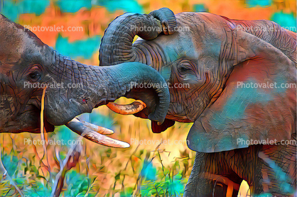Abstracted Elephants Proboscis Interplay, Paintography, Abstract