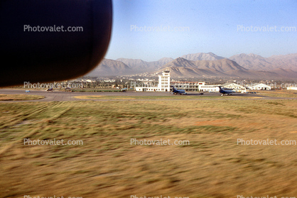 landing, Kabul International Airport, mountains, 1974