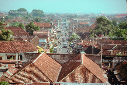 Village, street, rooftops, trees, Yogyakarta
