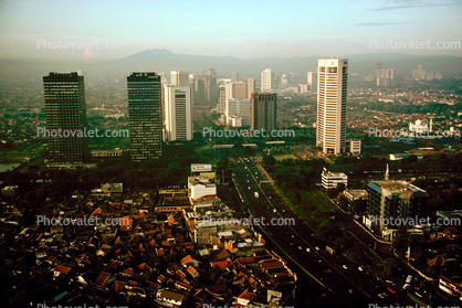 Street, homes, houses Cityscape, Skyline, Building, Skyscraper, Downtown, smog, highrise, Jakarta