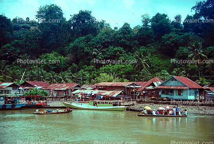 river, Village, water, jungle, boats, shore, harbor, Siberut Island