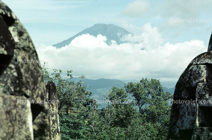 Mountains, Clouds, Trees, Volcano, Borobudur Temple, near Magelang, Central Java, Monument, landmark, shrine