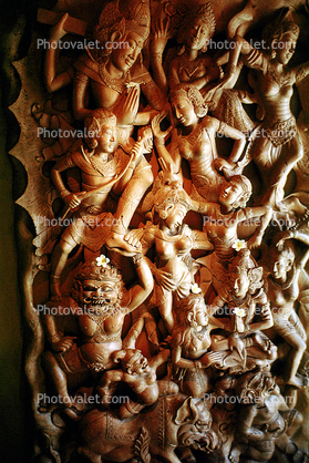 wood carvings, women dancing, Island of Bali