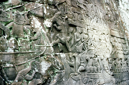 Bas-relief, carvings, Elephant, Soldiers, rock, stone