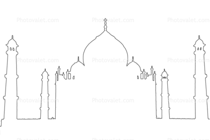 Taj Mahal outline, line drawing, shape