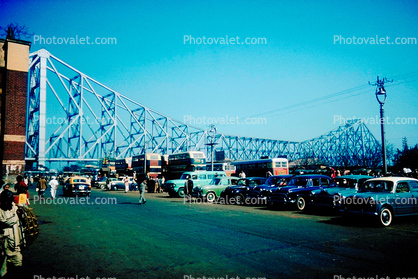 Cars, Buses, Vehicles, Bridge, 1950s