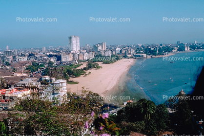 Chowpatty Beach, sand, skyline, Ocean, homes, Mumbai