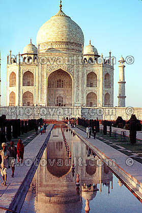Taj Mahal, minaret, reflecting pool, pond