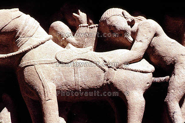Erotic Carvings, bestiality, stone sculpture, historic, intercourse, Khajuraho, Madhya Pradesh, Lakshman temple, India