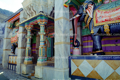 Elephant, Ganesh, Columns, Sirohi Temple, shrine, colorful columns, statue, Deity
