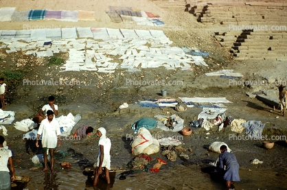 People, Ganges River, shore, washing clothes, Varanasi, Benares
