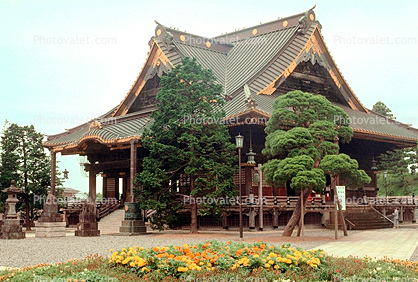 Temple, building, trees, garden