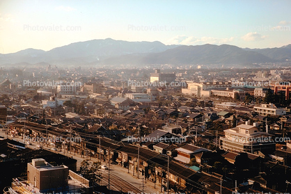 cityscape, air pollution, skyline, Kyoto, 1950s
