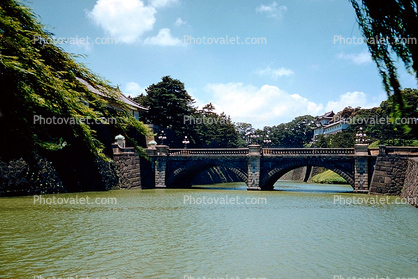 Moat, bridge, Imperial Palace, Imperial Park, 1950s