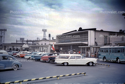 Parked Cars, U.S. Navy Commisary Store, automobile, vehicles, Yokohama, June 1960, 1960s