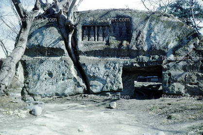 Matsushima, historic writing, bar-relief, carvings, stone, rock, April 1952