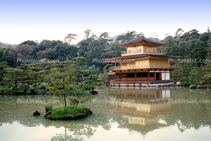 Golden Temple, Kyoto, Building, Reflection, Water, Trees