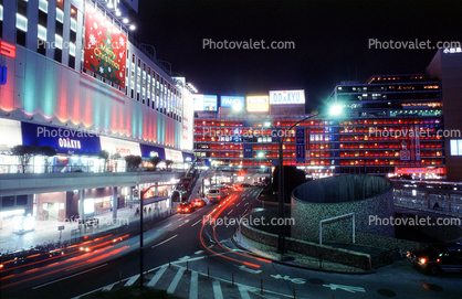 Neon Light, Shops and Stores, Buildings, Night, Tokyo, 1970s