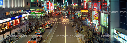 Shops, Stores, Cars, Neon Lights, Street Scene, Tokyo Panorama