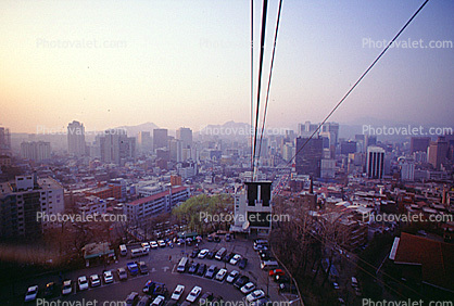 Namsan Cable Car, parking lot, skyline, highrise, skyscrapers