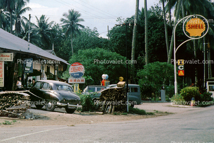 Shell Gas Station, Pepsi Cola, cars, ICA, 1950s