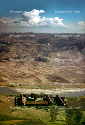 Fields, Leper Colony, building compound, river, valley, 1950s