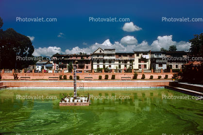 Pond, buildings, homes, Kathmandu
