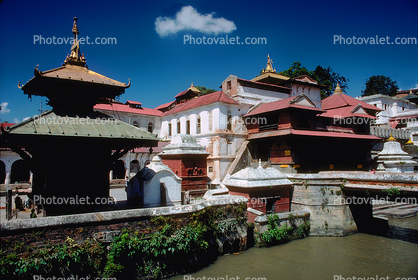 Buildings, Pagoda, River, Bridge, Kathmandu