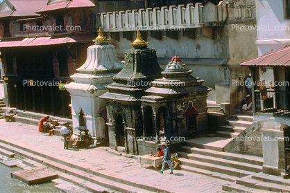 River, Steps, Buildings, Altar, small shrine, Kathmandu
