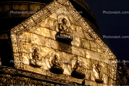Stupa, gold gilded, Kathmandu, Swayambhunath Stupa, Statue, Gilded Gold, Sacred Place, Buddhist Shrine, temple, building