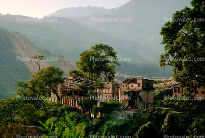 Buildings, Mountains, trees, homes, houses, cliff, Kathmandu