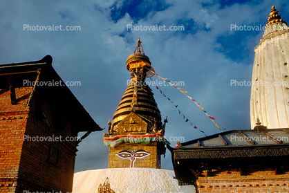 gold gilded, Buddha's Eyes, Kathmandu, Swayambhunath Stupa, Gilded, Sacred Place, Buddhist Shrine, temple, building