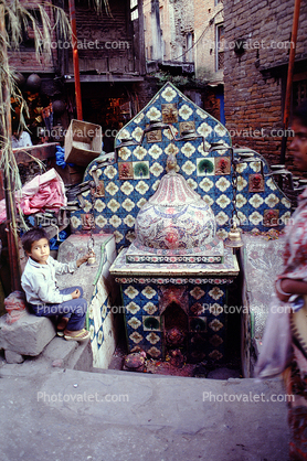 small shrine, boy, Kathmandu