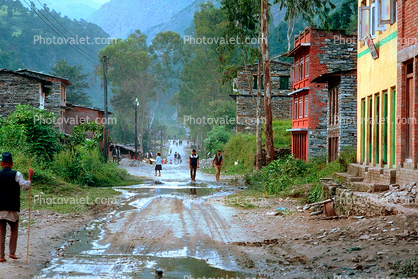 Muddy Street, Rainy, Buildings, Village, Araniko Highway