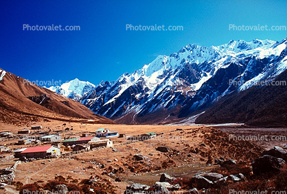 Village, buildings, town, Kyanjin Gompa, Himalayan Mountains