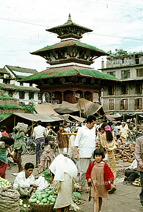 Open-air market, girl, building, Pagoda, Kathmandu