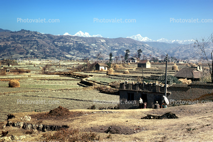 rice fields, mountains, hills, Kathmandu Valley