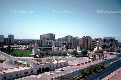 skyline, cityscape, mosque, buildings, Abu Dhabi, United Arab Emirates