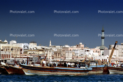 Boats, Harbor, Minaret, Dubai, UAE, United Arab Emirates