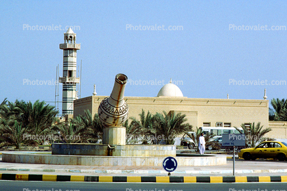 Minaret, Building, Water Fountain, aquatics, Palm Trees, Kish Island, Hormozgan Province, Persian Gulf