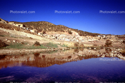 Lake, water, Reflection, Stream, village, homes, houses, buildings, Tutshami