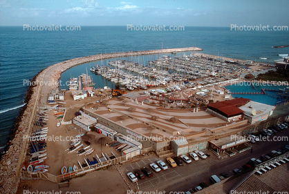 Tel Aviv, Mediterranean Sea, harbor, boats, jetty, cars, buildings, jetty