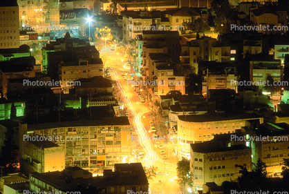 streets, buildings, night, Exterior, Outdoors, Outside, Nighttime, Haifa